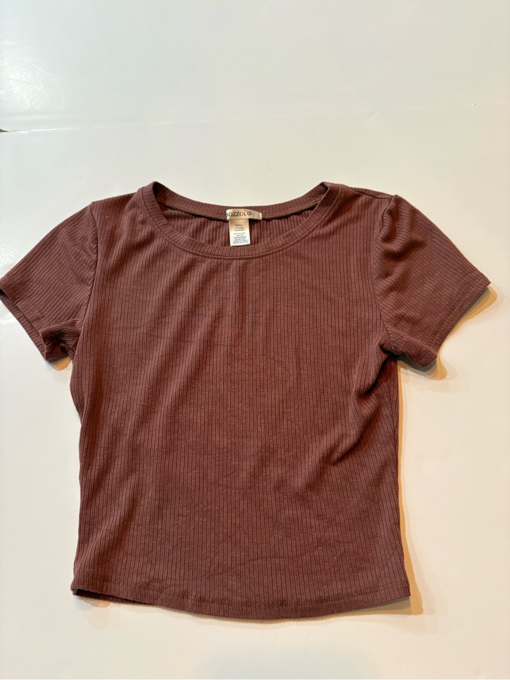 Bozzolo Dusty Rose Ribbed Short Sleeve Top - Size Small